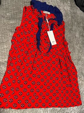 Red Sleeveless Ruffle Neck Printed Tank